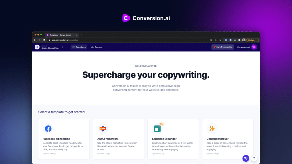 Conversion.ai is an AI writing assistant get over writer's block