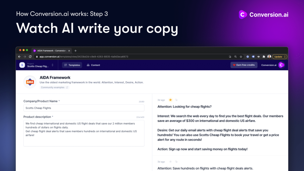 Watch AI write your copy in seconds generating quality ai marketing copy