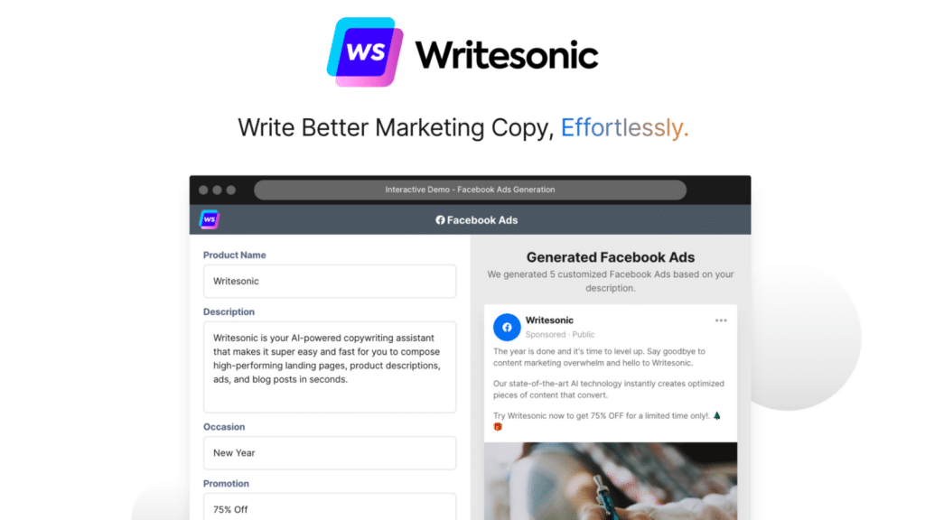 WriteSonic AI assistant is an ai content generator to rewrite text